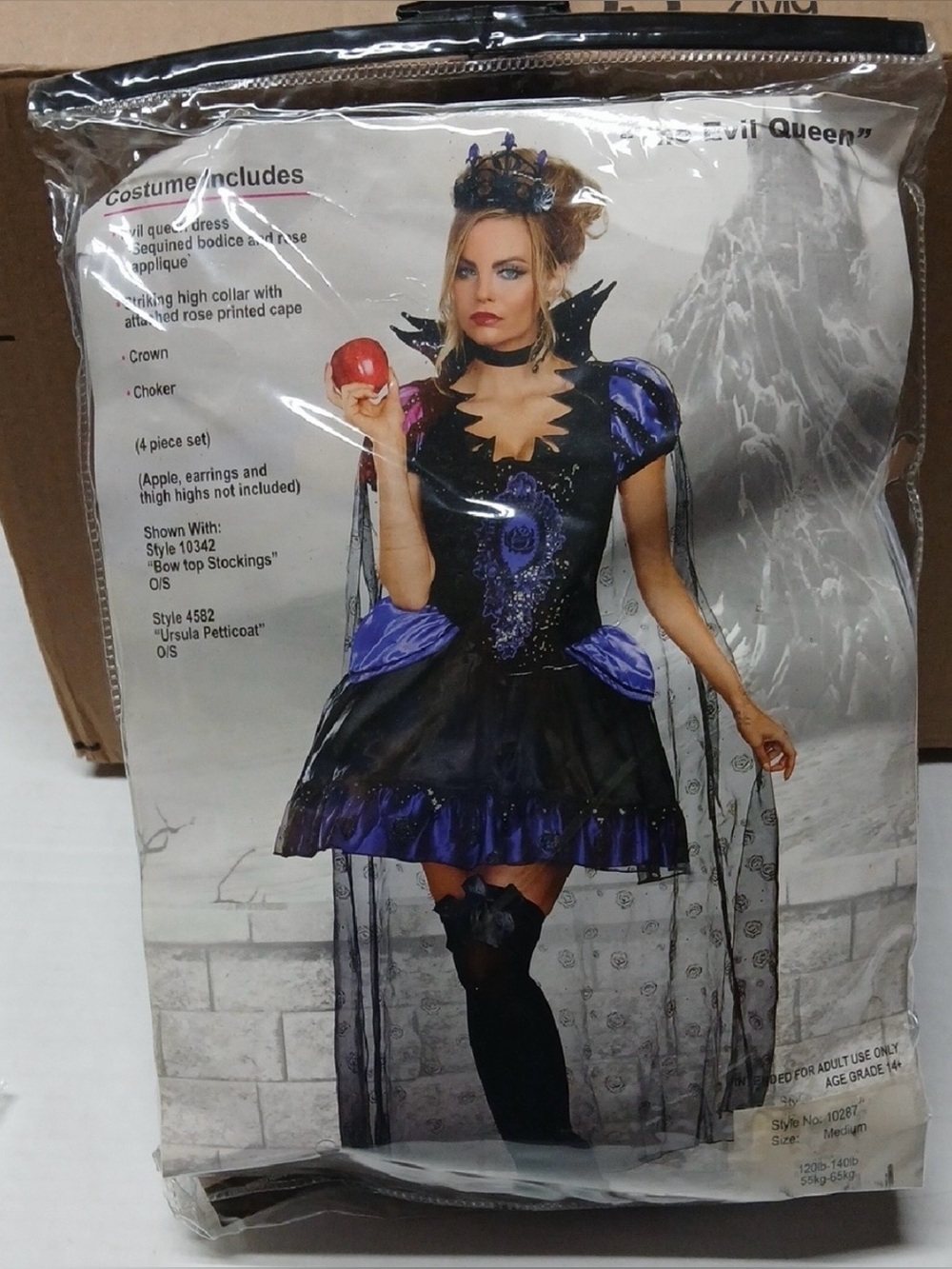 Dreamgirl Evil Queen Sexy Halloween Costume w/ Cape & Crown Goth Snow White Sz M